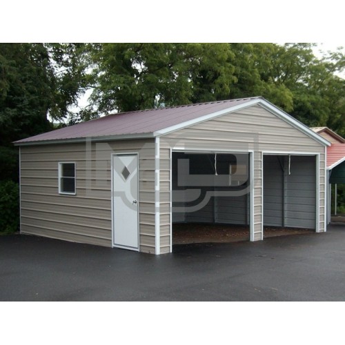 2-Bay Garage | Vertical Roof | 18W x 21L x 7H |  Enclosed Garage