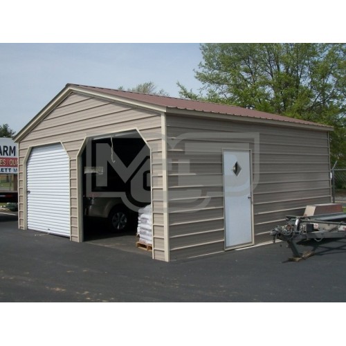 Enclosed Steel Garage | Vertical Roof | 22W x 21L x 9H | 2-Car