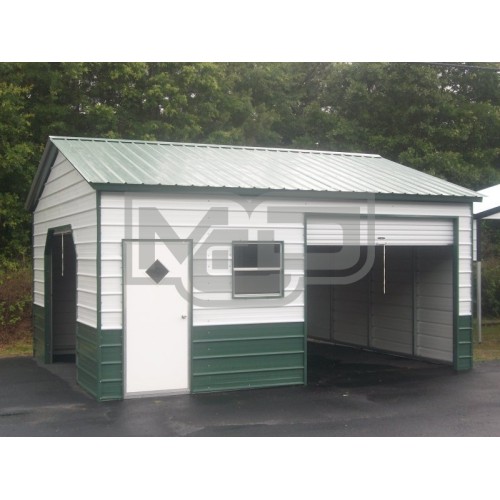 Enclosed Metal Garage | Vertical Roof | 22W x 21L x 9H |  Steel Garage